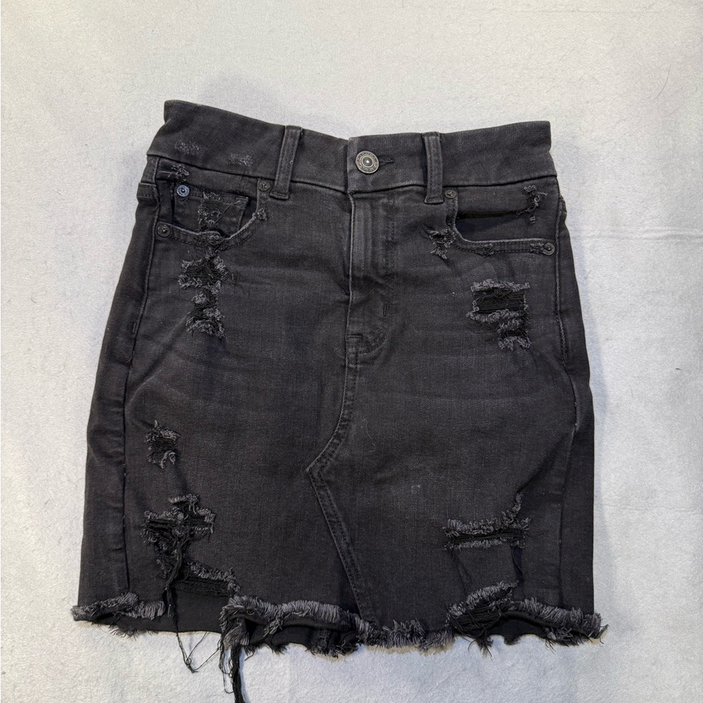 American Eagle Outfitters Black Distressed Mini Skirt